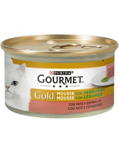 Purina Gourmet Gold Adult Mousse Pato y Espinacas 85gr. Lata Gatos Adultos Todas las Razas Dieta Normal Pato 7613033047510