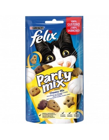 Purina Felix Adulto Party Mix Cheezy 60gr. Galletas Gatos Adultos Todas las Razas Dieta Normal Queso 7613034096593