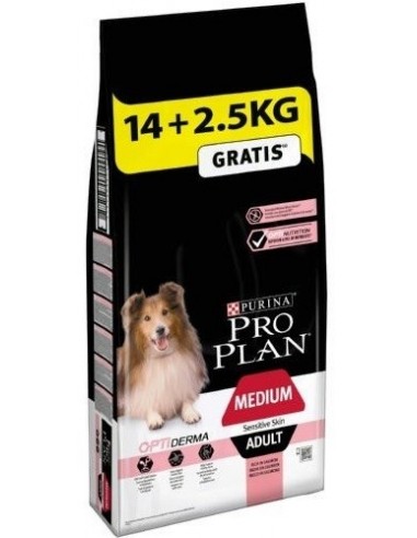 Purina Pro Plan Dog Adult Medium OptiDerma Salmón. 14+2,5 kg 7613035119024
