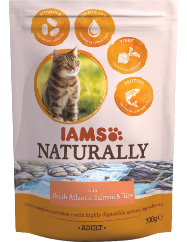 Iams Naturally Cat Adult Salmón 700 gr Pienso Gatos Adultos Todas las Razas Dieta Normal Salmón Arroz 8710255135083