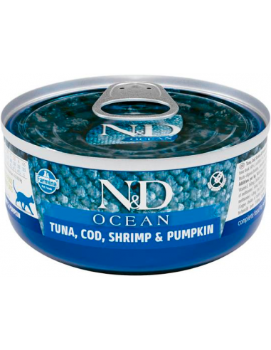 Farmina N&D Kitten Ocean Tonyina, Bacallà, Gambes i Carbassa 6x70 gr. EAN 8606014108361