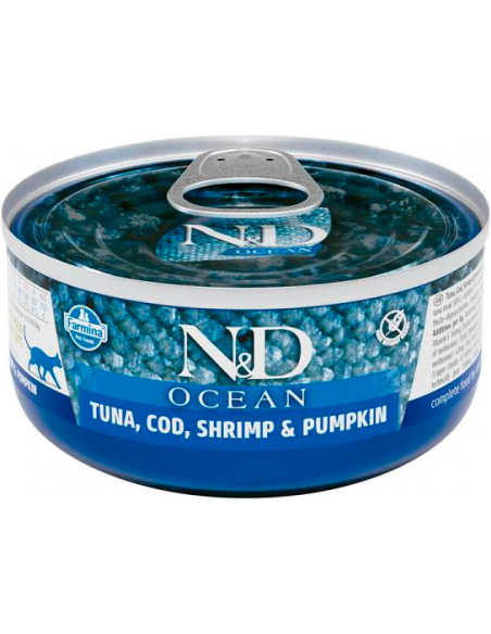 Farmina N&D Kitten Ocean Atún, Bacalao, Gambas y Calabaza 6x70 gr. EAN 8606014108361