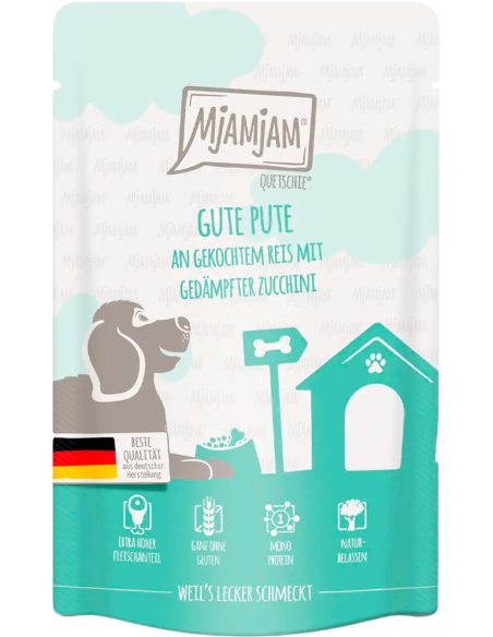 MjAMjAM Dog Gall Dindi amb Arròs Bullit i Carbassó 125 gr. EAN 4260512879938
