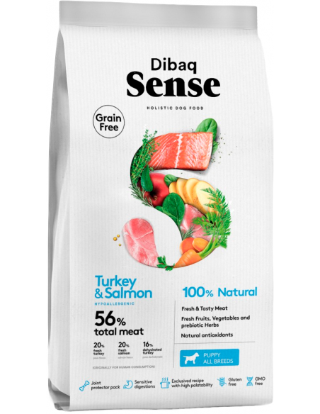 Dibaq Sense Puppy Grain Free Salmó i Gall Dindi. EAN 8424160024324