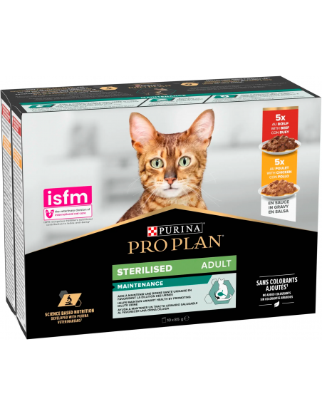 Purina Pro Plan Cat Adult Sterilised Maintenance Pollo y Buey en Salsa 10x85gr. 8445290855473