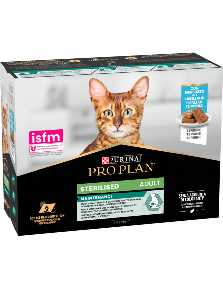 Purina Pro Plan Cat Adult Sterilised Multipack Terrina con Bacalao 10 x 75 gr. 8445290179029
