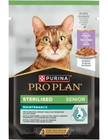 Purina Pro Plan Cat Senior 7+ Sterilised Maintenance Gall Dindi en Salsa 85 gr. 8445291529366