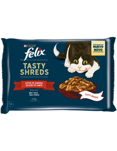 Purina Felix Tasty Shreds Festí de Sabors Pollastre i Bou 4 x 80 gr. 7613287371133