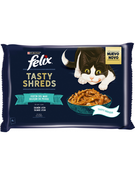 Purina Felix Tasty Shreds Festín del Mar Salmón y Atún 4 x 80 gr. 7613287371157