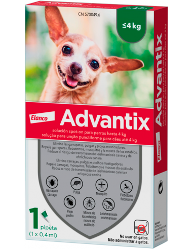 Advantix Pipeta para perros de hasta 4 kg. EAN 4007221043119