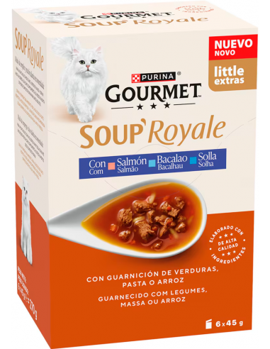 Purina Gourmet Soup Royale Salmó, Bacallà i Palaia 6x45 gr. EAN 8445291848719