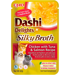 Ciao Cat Dashi Delights Silky Broth Pollo con Atún y Salmón 40 gr. EAN 4262365731012
