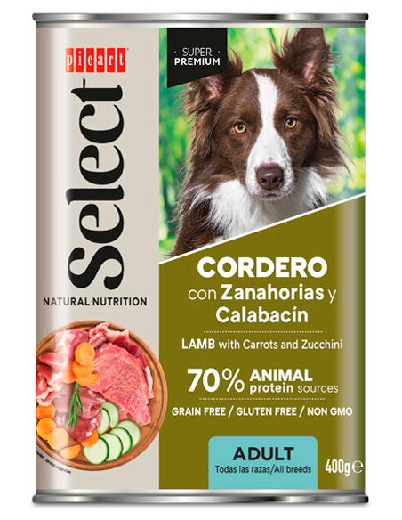 Picart Select Dog Adult Cordero con Zanahorias y Calabacín 400 gr. EAN 8436011151967