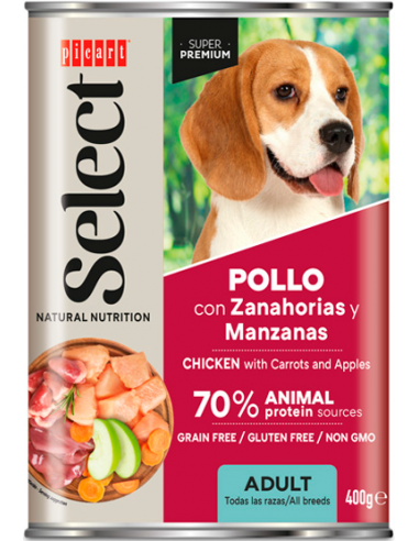 Picart Select Dog Adult Pollastre amb Pastanagues i Pomes 400 gr. EAN 8436011151943