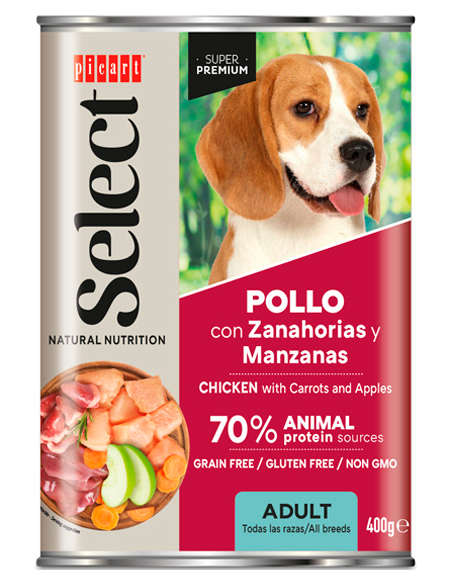 Picart Select Dog Adult Pollo con Zanahorias y Manzanas 400 gr. EAN 8436011151943